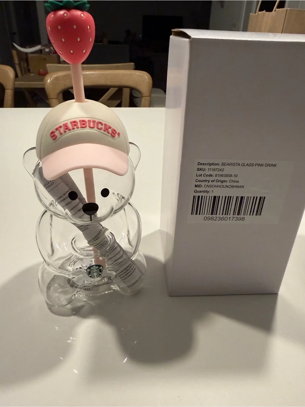Starbucks Bundle Strawberry Bearista Cup and Wristlet Pouch with Charm Keyring